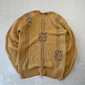 VTG Weathervane Womens Sz M Silk Blend Yellow/Brown Pinecone Knit Sweater 90s